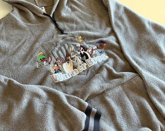 Sudadera con capucha de felpa vintage de Warner Bros Looney Tunes, color marrón claro, talla XL