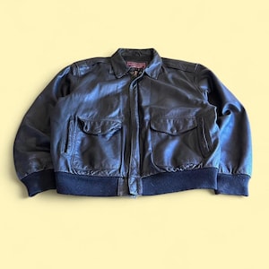 Vintage Black Leather Bomber Jacket Harley Davidson Eagle Patch Men’s L Biker USA Flight Style