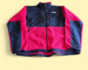 Chaqueta polar vintage The North Face Denali roja y negra para hombre, talla M
