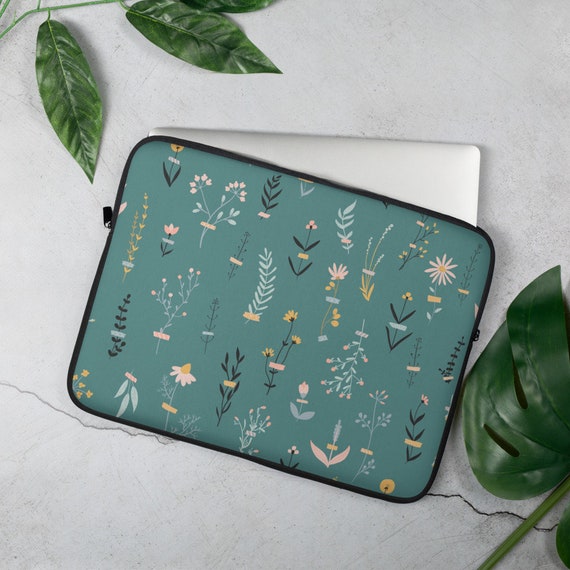 Teal Vintage Floral Laptop Sleeve / Computer Case Tech Gift Etsy