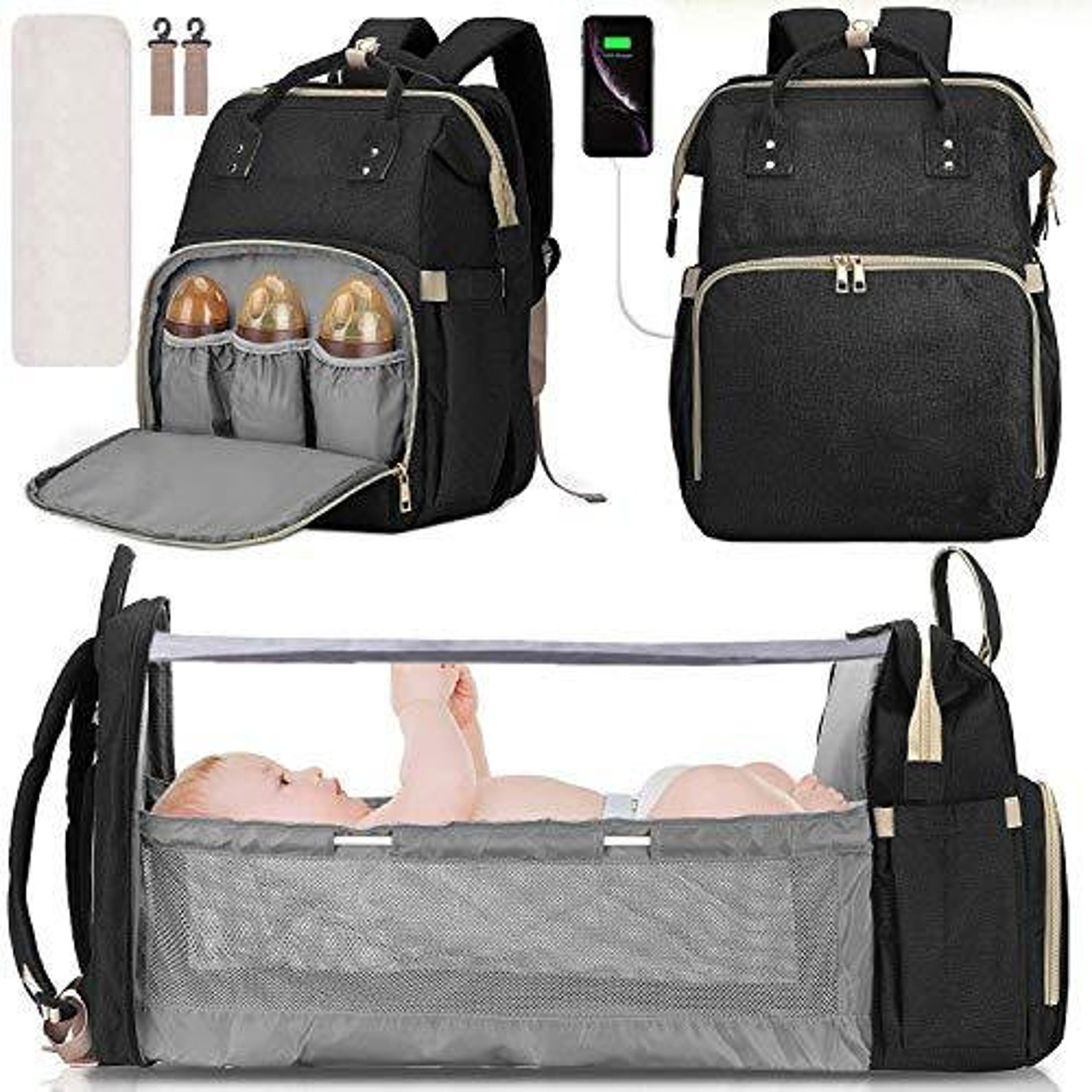 3 in 1 Travel Bassinet Foldable Baby Bed/Diaper Bag Backpack | Etsy