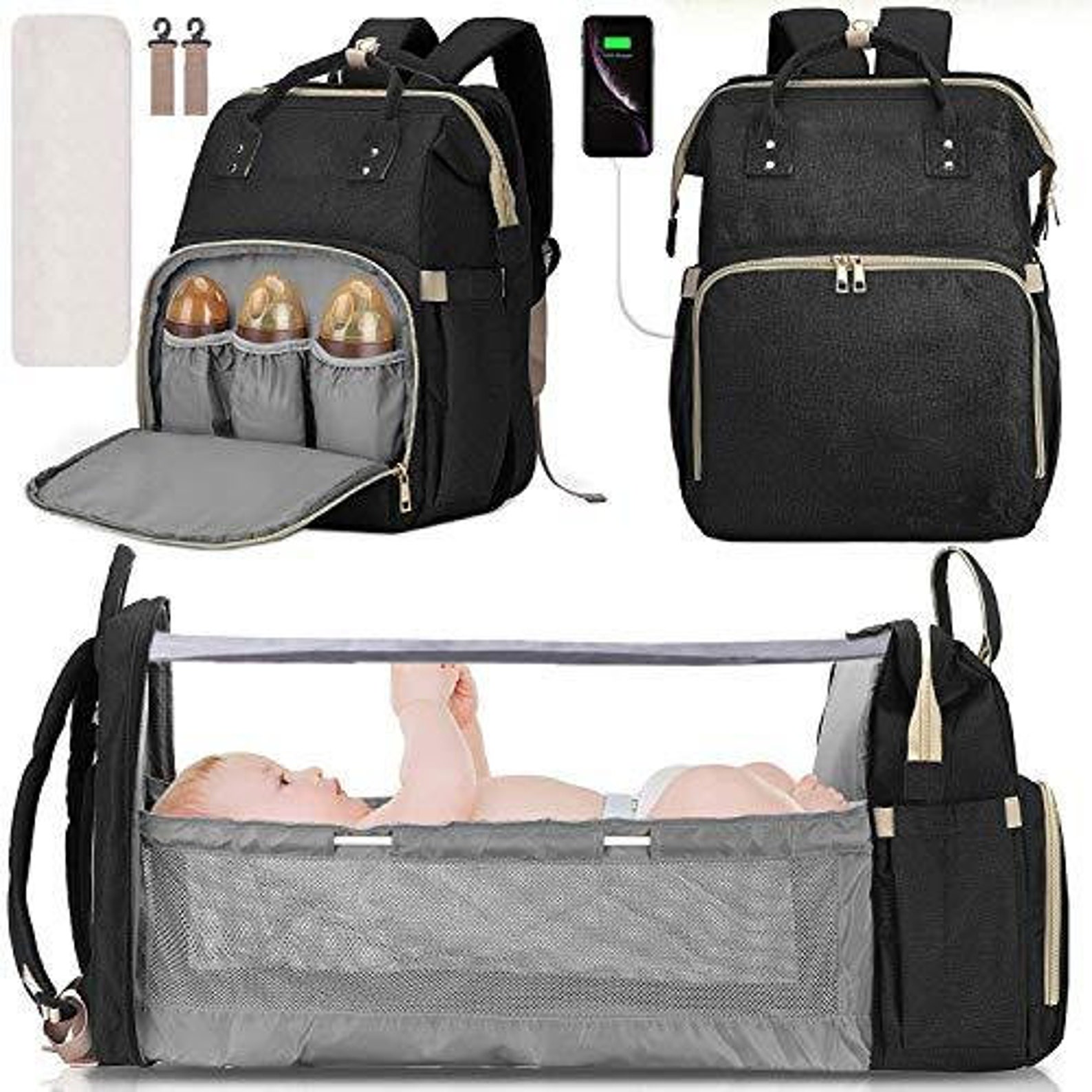 3 in 1 Travel Foldable Baby Bed/Diaper Bag Backpack Etsy