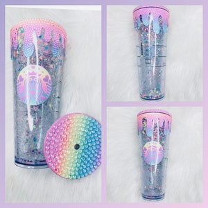 Starbucks snowglobe tumbler, Pastel bling tumbler, Valentine’s Day tumbler, 24oz Starbucks tumbler, Gifts for her, Bling tumblers, Pastel