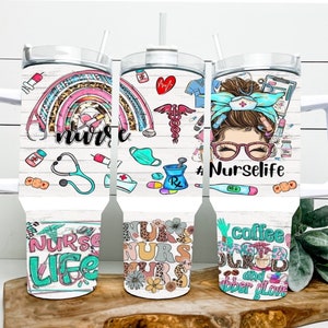 40oz  Dupe handle tumbler,Nurse Life Essentials: 40oz Tumbler with Medical Equipment, Coffee Scrubs, and Rubber