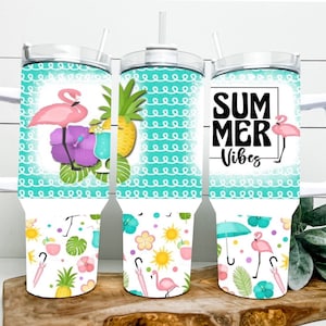 40oz  Dupe with handle, 40oz handle tumbler, Stanley Dupe,Tropical Paradise 40oz Sublimation Tumbler - Summer Vibes Edition