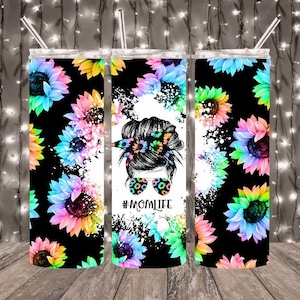 Floral messy bun tumbler, Messy bun tumbler, Mom life tumbler, Floral mom life tumbler, Gifts for mom, Gifts for her