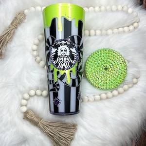 Starbucks Snowglobe Tumbler, Beetlejuice Snowglobe Tumbler, Halloween Snowglobe Tumbler, Beetlejuice, Spooky Snowglobe, Starbucks Snowglobe