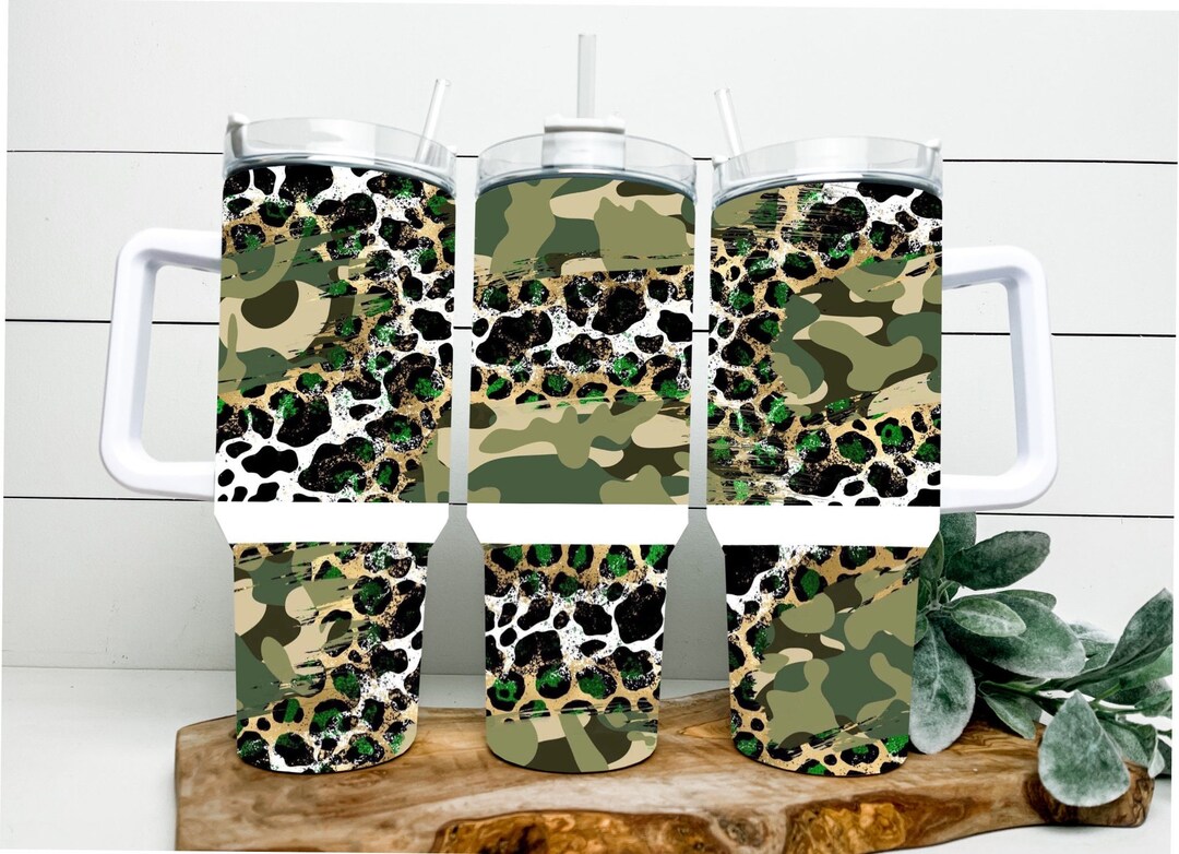 40oz Dupe Handle Tumbler,wild Fusion Camo, Cow, and Leopard Print ...