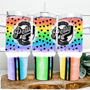 40oz  Dupe with handle, 40oz handle tumbler, Rainbow Sprinkling Petty Like Confetti 40oz Sublimation Tumbler