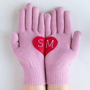 Personalized Pink Winter Gloves Gift For Women image 1