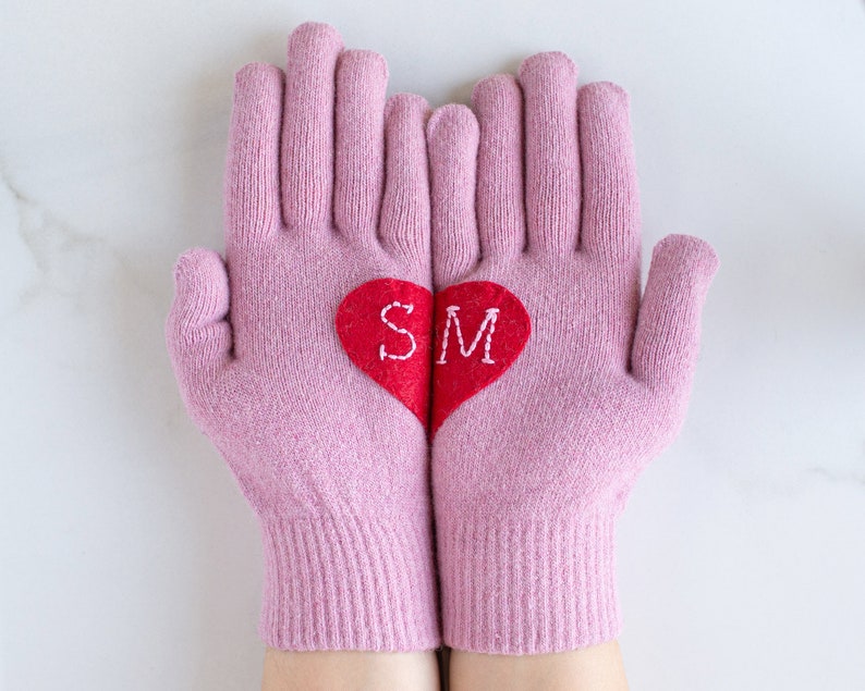 Personalized Pink Winter Gloves Gift For Women image 1