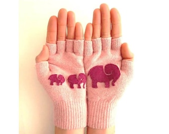 Muttertagsgeschenk - Fingerlose Handschuhe - Elefant mit ihren Kindern