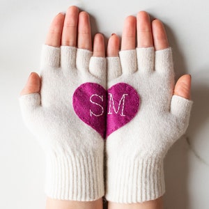 Personalized Ivory White Mittens for Women image 1