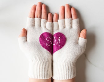 Personalized Ivory White Mittens for Women