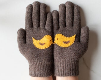 Brown Gloves, Gift For Bird Lovers
