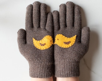 Braune Handschuhe, Geschenk für Vogelliebhaber