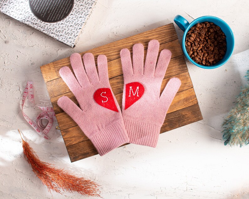 Personalized Pink Winter Gloves Gift For Women image 2