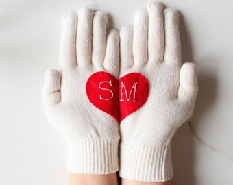 Personalisierte Monogrammed Off White Damen Handschuhe