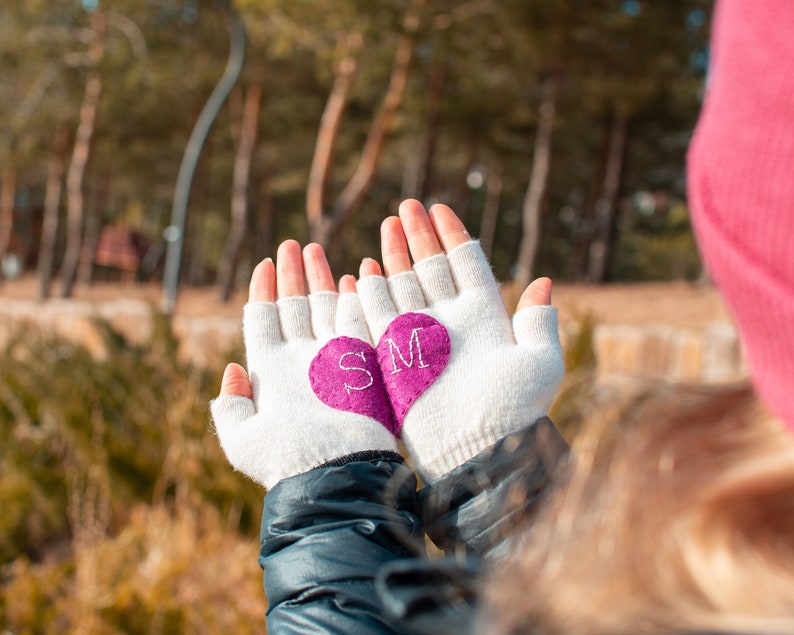 Personalized Ivory White Mittens for Women image 10