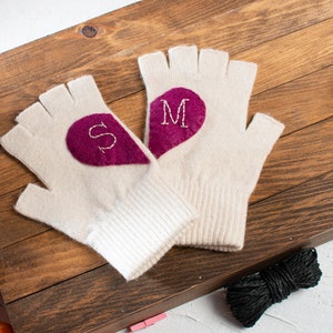 Personalized Ivory White Mittens for Women image 2