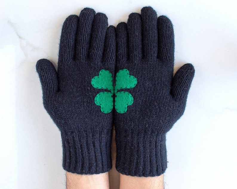 Black Winter Gloves For Men St Patricks Day Gift image 1