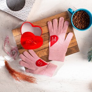 Personalized Pink Winter Gloves Gift For Women image 3