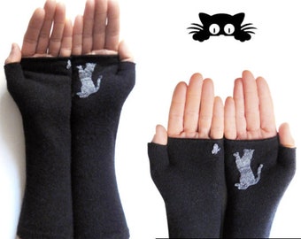 Katze-Liebhaber lange schwarze Fingerlose Handschuhe - Crazy Cat Lady Geschenk