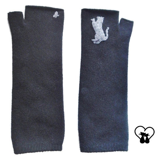 Cat Lover Long Black Fingerless Gloves Crazy Cat Lady Gift - Etsy