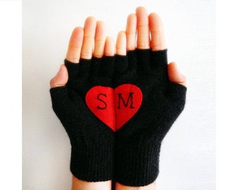 Personalized Gift for Him, Black Fingerless Gloves