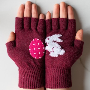 Burgundy Fingerless Gloves - Easter Gift