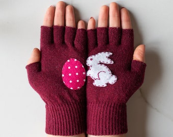 Burgundy Fingerless Gloves - Easter Gift