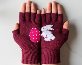 Weinrote fingerlose Handschuhe - Ostergeschenk