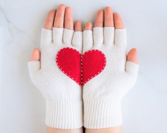 Fingerless Gloves - Romantic Gift For Her - White Mittens women