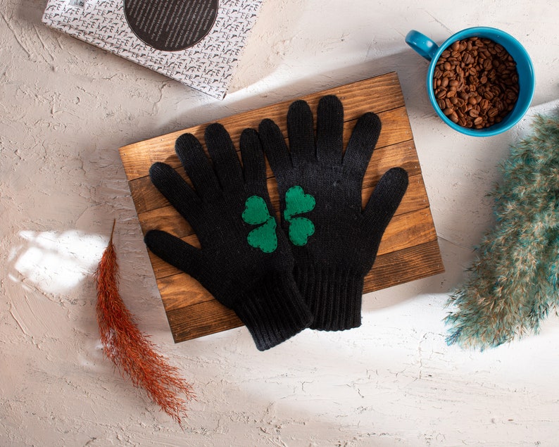 Black Winter Gloves For Men St Patricks Day Gift image 2