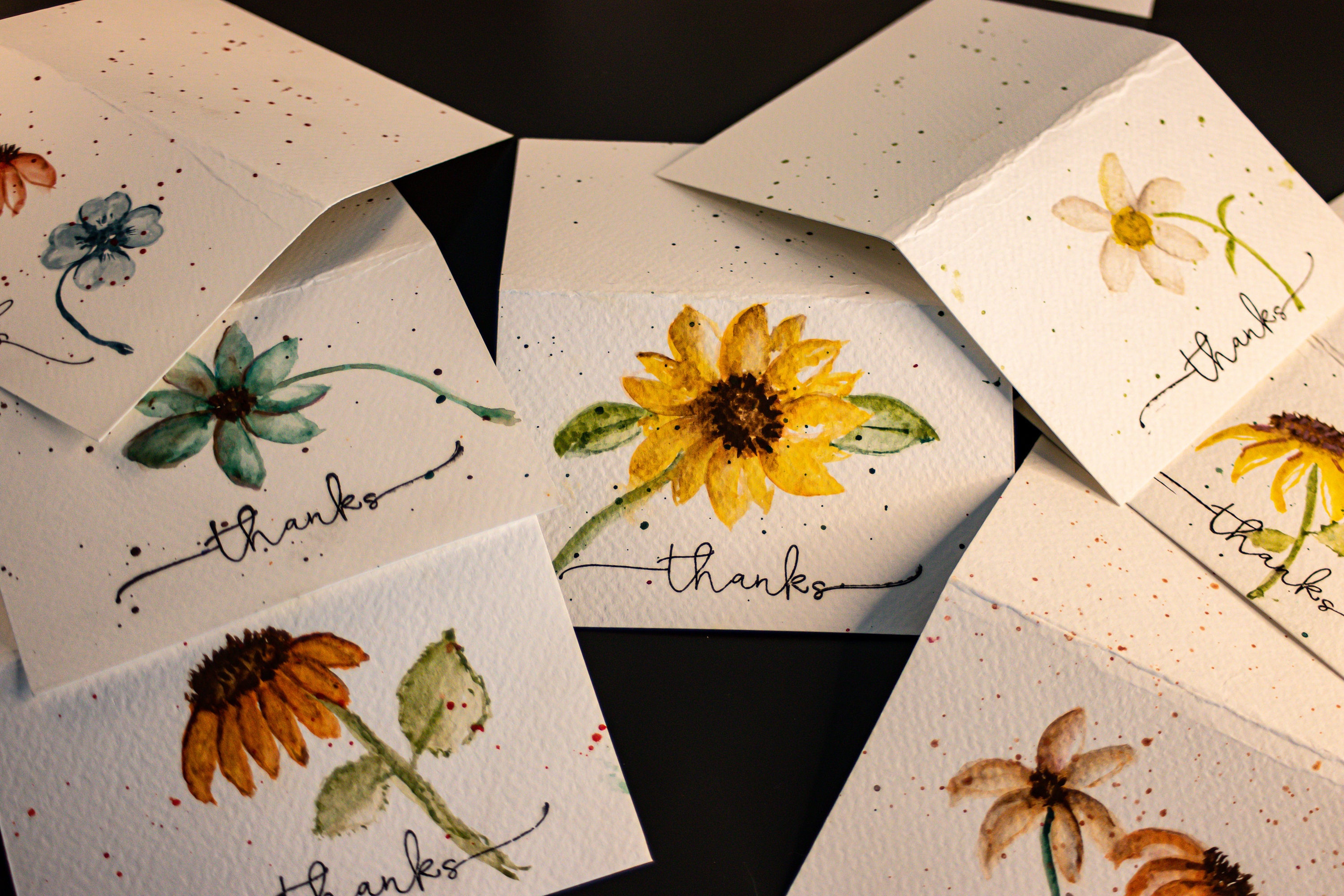 Watercolor Flower Thank You Cards singular - Etsy