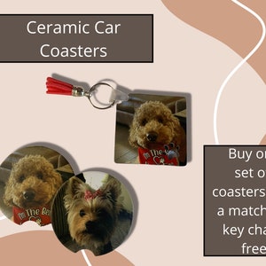 Ceramic Photo Cat/Dog Pet Car Coasters, Custom Sandstone Car Coaster, Kid Coasters