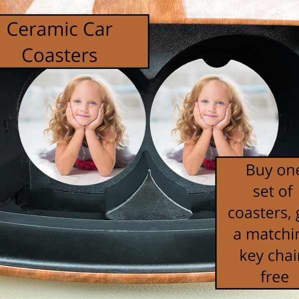 Cup Holder Coaster, Set of 2 Ceramic Photo Car Coasters, Custom Sandstone Car Coaster, Kid Coasters