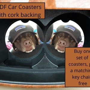 Car Custom Pet or People Car Coaster, Set of 2 MDF/ cork , Personalized Car Coasters, Cup Holder Coasters, Custom Coasters, Pet Coasters