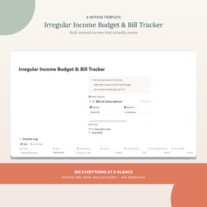 Notion-budgetsjabloon voor onregelmatig inkomen | Factuurtracker voor freelancers, planner voor variabel inkomen | Digitale download