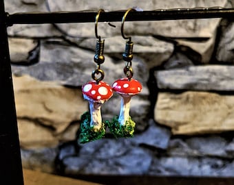 Toadstool and Moss earrings (Nickel Free!)