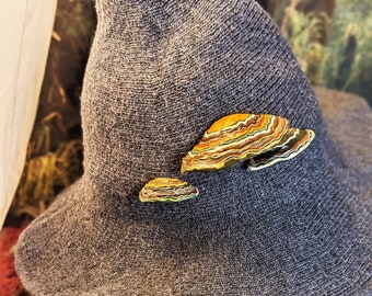Mushroom Shelf Fungus/Turkey Tail/Bracket fungus pins (Set of 3) For Hats, Cloaks, Shirts etc...