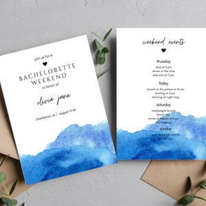 Bachelorette Invitation & Itinerary Template, Cocktail Bachelorette Weekend Invitation, Weekend Itinerary, Editable