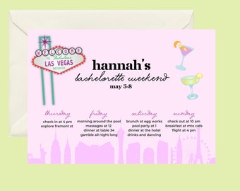 Plantilla de itinerario e invitación de despedida de soltera de Las Vegas, invitación de fin de semana de despedida de soltera, itinerario de fin de semana, editable