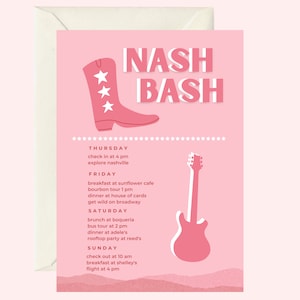 Nashville Bachelorette Invitation & modèle d&#39;itinéraire, invitation de week-end de Bachelorette, itinéraire de week-end, modifiable