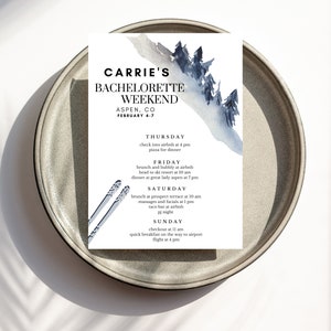 Mountain Bachelorette Invitation & Itinerary Template, Winter Bachelorette Weekend Invitation, Aspen Ski Trip, Weekend Itinerary, Editable