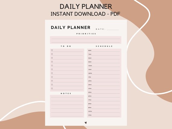 Daily Planner Printable Daily Planner to Do List Instant - Etsy