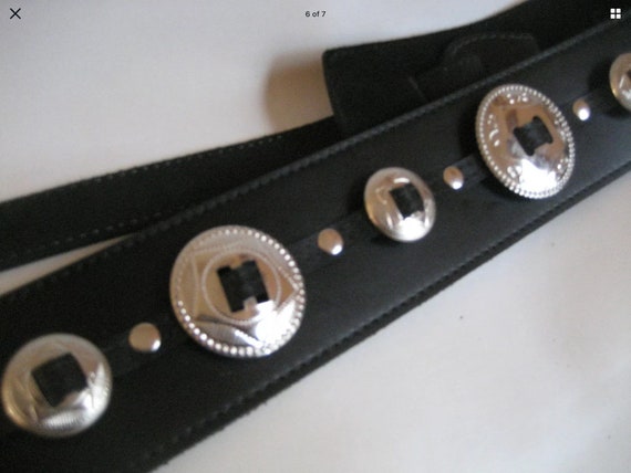 Black Leather Silver Concho Guitar Strap - Etsy