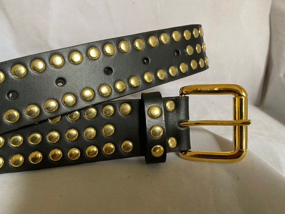 Black Leather Gold Studded Belt - Etsy