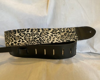 Black Leather Leopard Guitar Strap