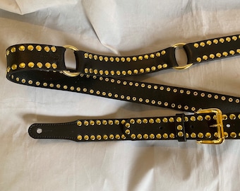 Black Leather Gold Studded Guitar Strap